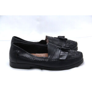 Bass Tassel Loafers Shoes Mens Size 9 M Black Leather Kiltie Woven Toe Dress